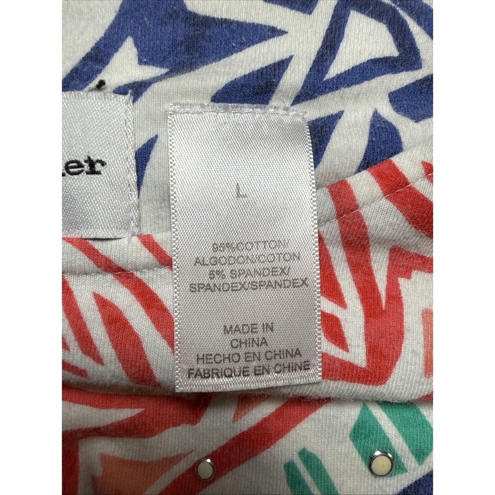Alfred Dunner Women L Tribal Aztec Print Tee Top Multicolor Studded Cotton - Picture 8 of 10